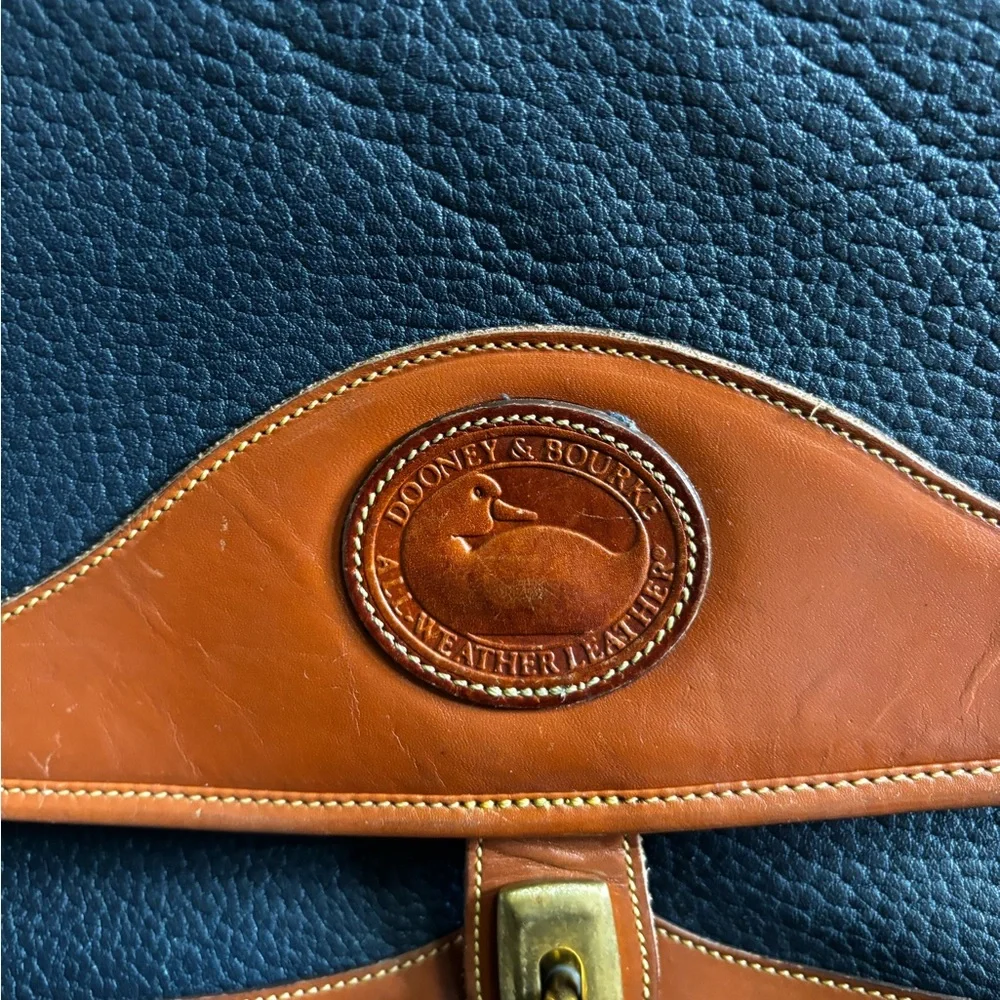 Classic Navy and Brown Leather Satchel - Picture 2 of 9